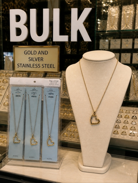 Jewelry - BULK Gold/Silver Tone Heart Pendant Stainless Steel Necklaces